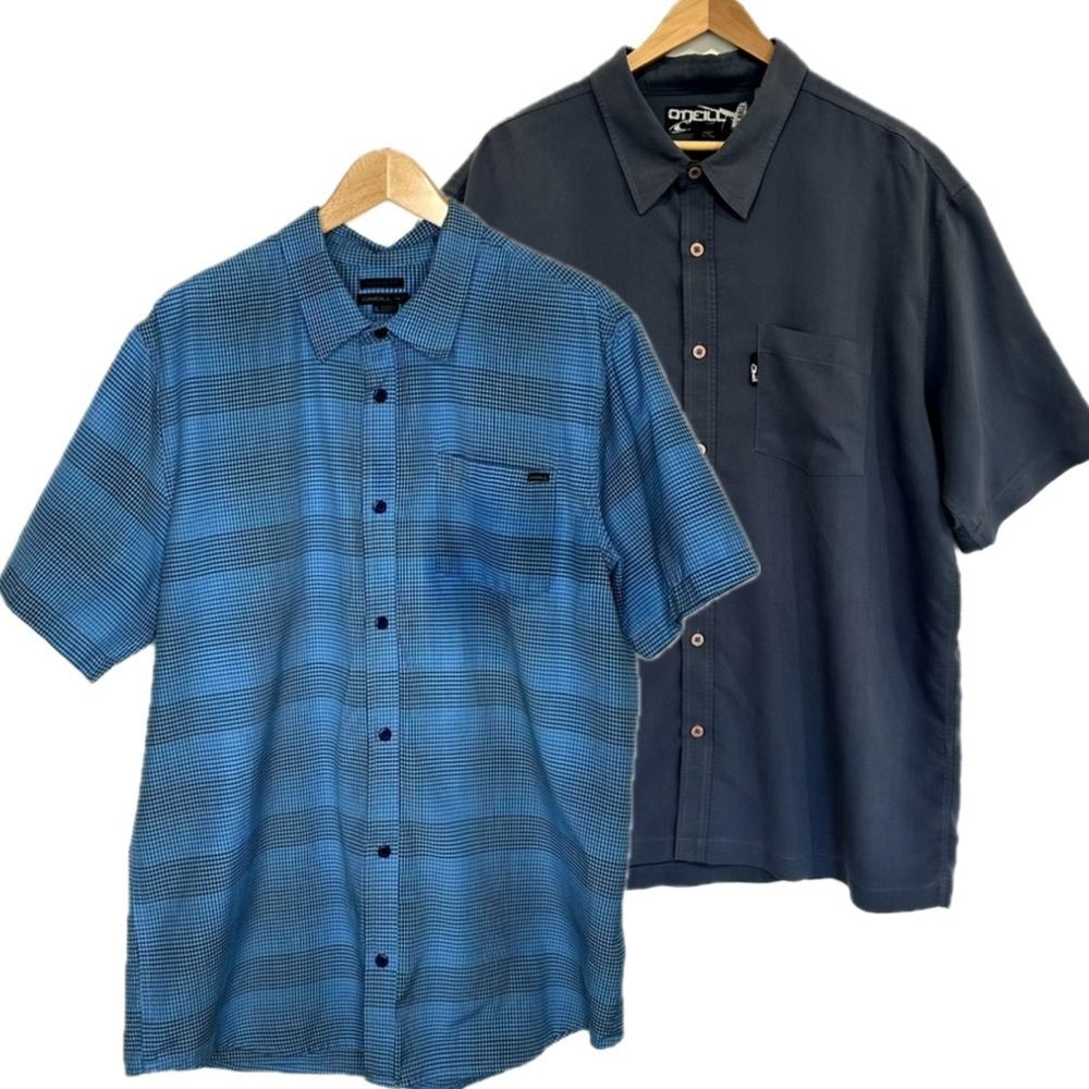 O'Neill Short Sleeve Button Down Shirt Bundle Mens Size XL Solid & Plaid Check